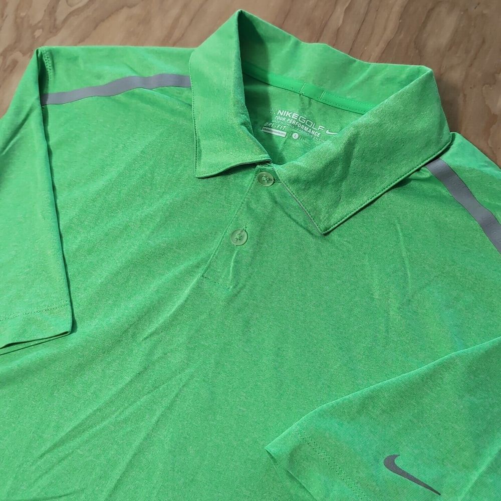 NIKE Golf Shirt Mens L Lime Green/Grey PGA Tour Performance Polo 639243-311